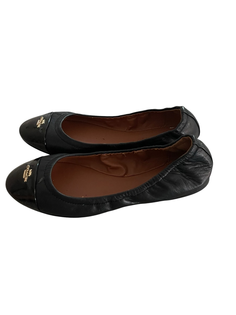 Coach Bonnie Black Leather & Patent Toe Logo Ballet Flats Size 7 - Picture 4 of 7